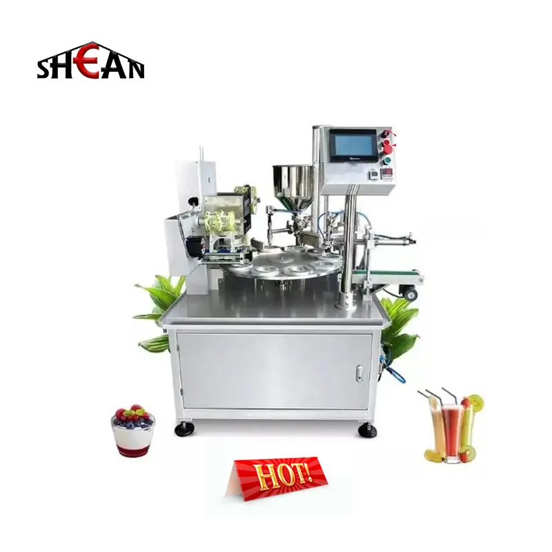 Automatic Rotary Peanut Butter Yogurt Jelly Plastic Dipping Sauce Cup Filling Sealing Machine